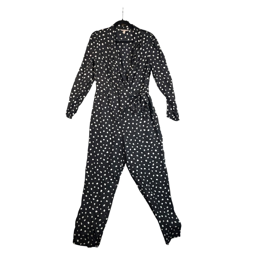 Rebecca Taylor Black White Polka‎ Dot Wrap Jumpsuit Long Sleeve Size 8